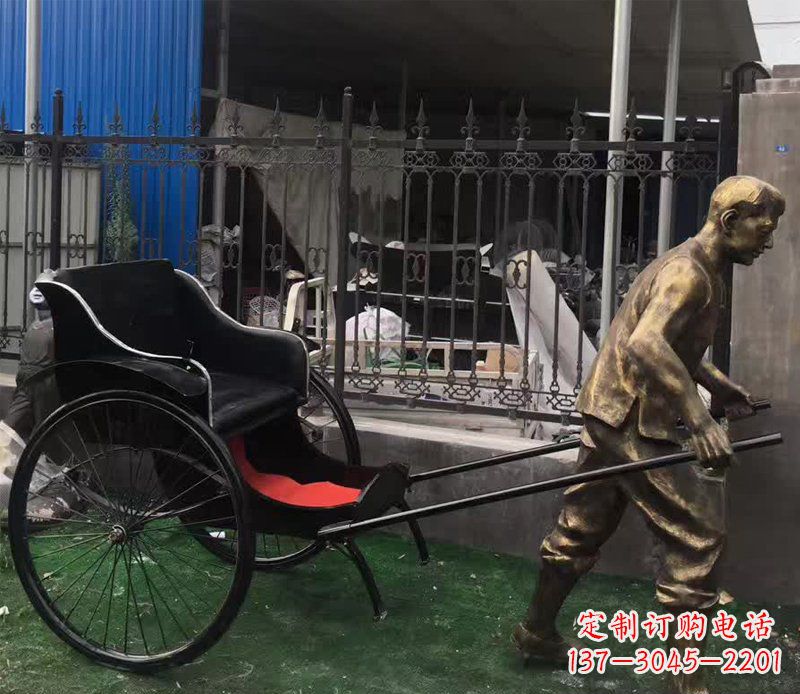 大同欣赏精美的手工雕刻车夫青铜雕塑