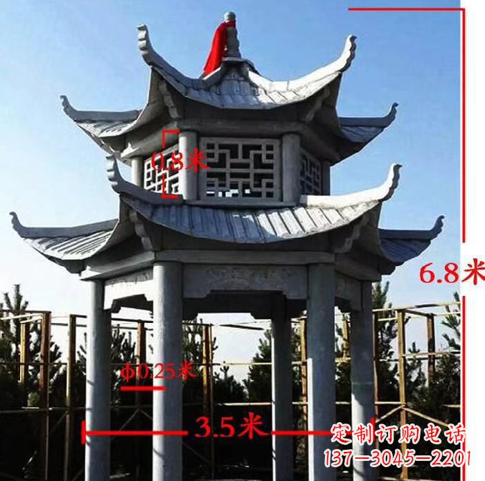 大同杰出的大理石六角石双层凉亭雕塑