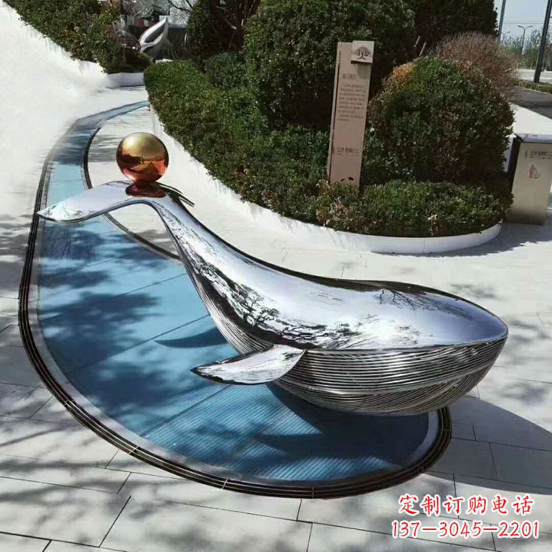 大同大型不锈钢镜面鲸鱼景观雕塑摆件
