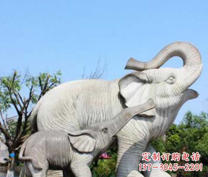 大同公园动物大理石母子象石雕