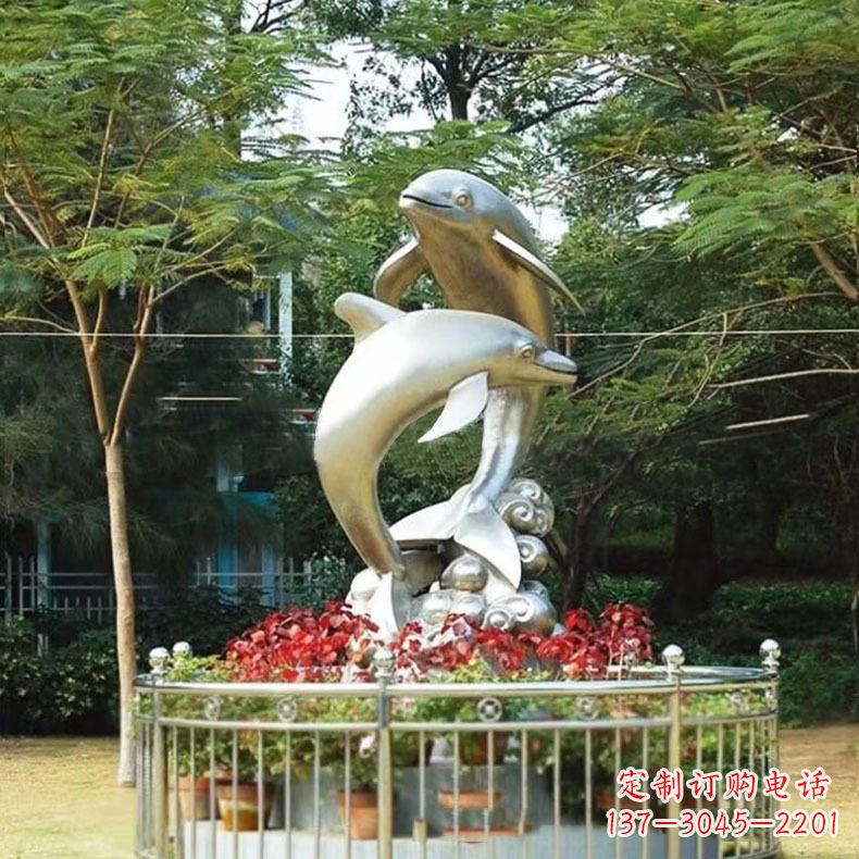大同公园动物海豚不锈钢景观雕塑