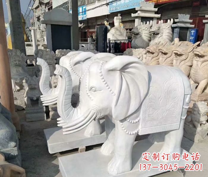 大同汉白玉大象雕塑——招财聚宝