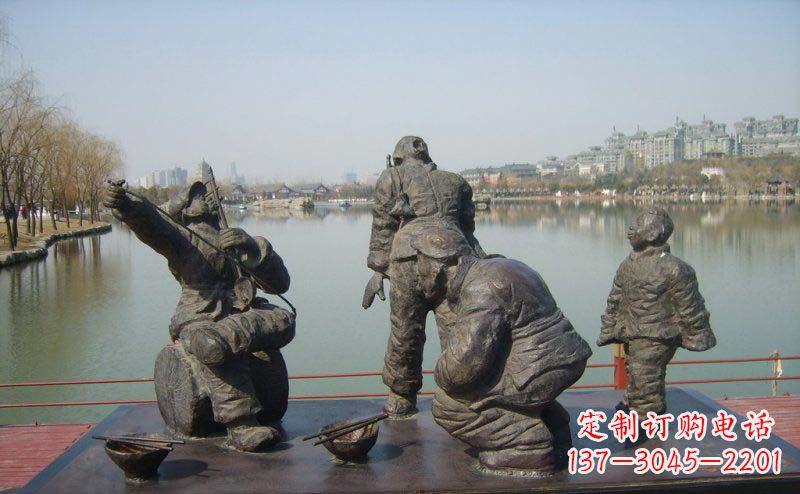大同公园饭后拉二胡唱歌的人物小品铜雕