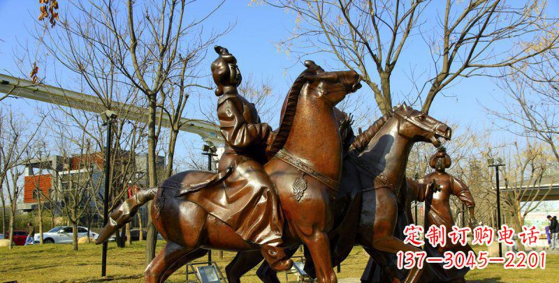 大同公园古代女人骑马景观铜雕