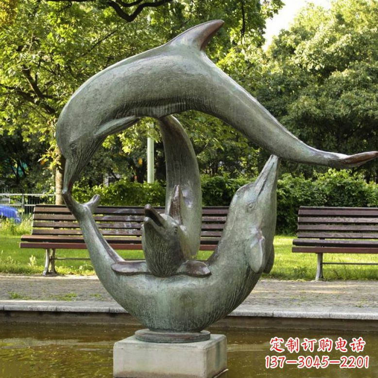 大同风格精美的海豚铜雕喷泉