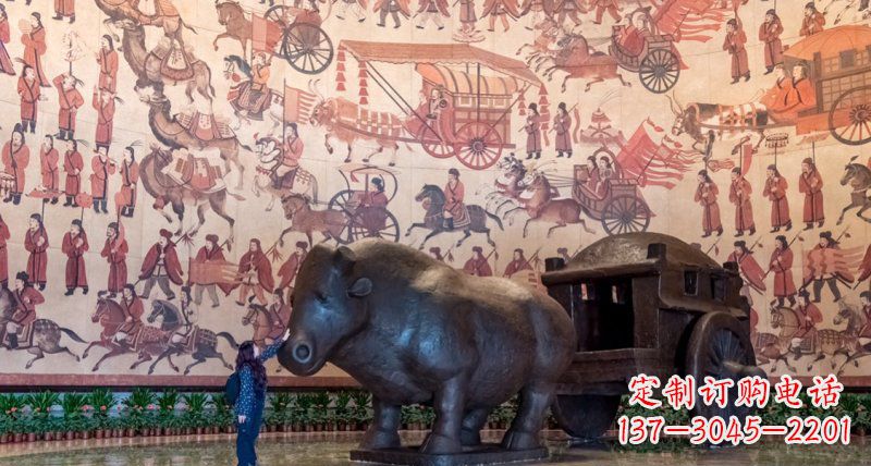 大同传统风格铜河马拉车景观雕塑