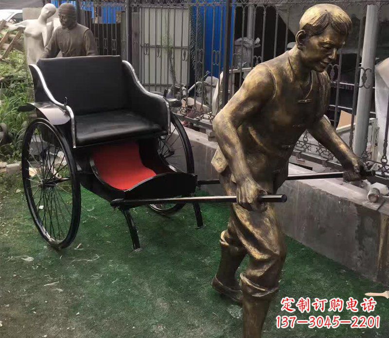 大同精美铜雕车夫人物雕塑