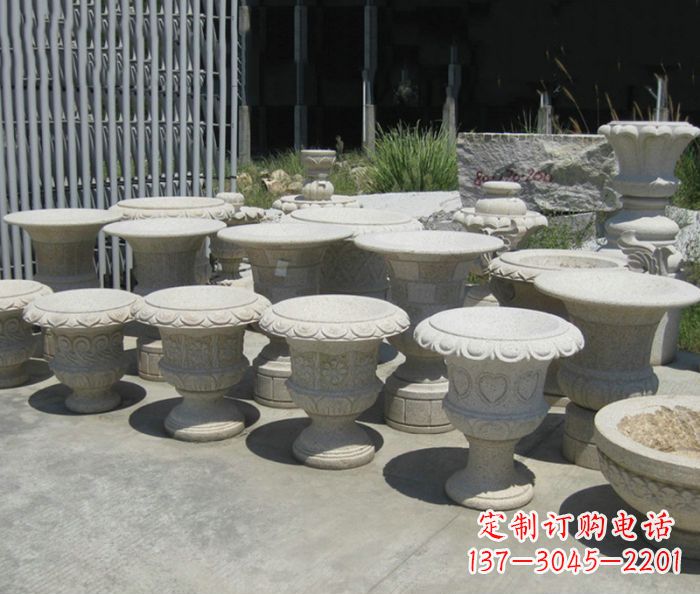 大同大理石花盆石雕艺术品