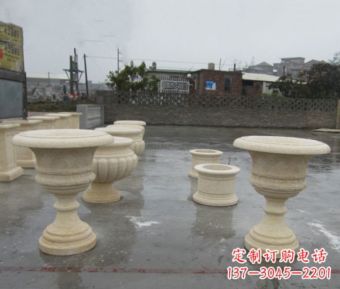 大同完美绽放——大理石花盆石雕