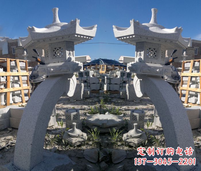 大同公园景观大理石镂空石灯雕塑