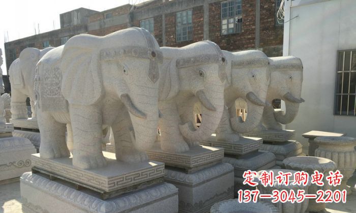 大同公园景观大理石缅甸大象石雕 (2)