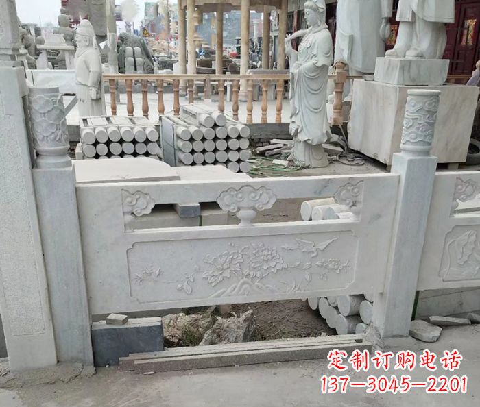 大同汉白玉牡丹花浮雕石栏板雕塑