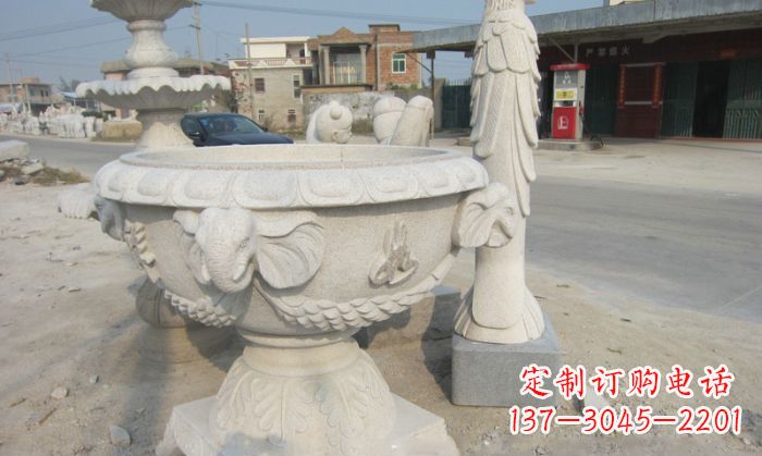 大同公园景观象头石雕水缸