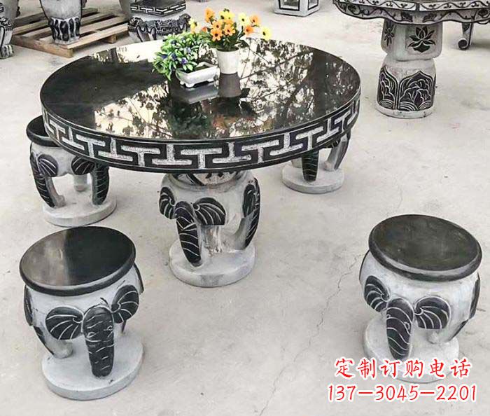 大同圆形桌凳石雕-为公园景观增添艺术气息