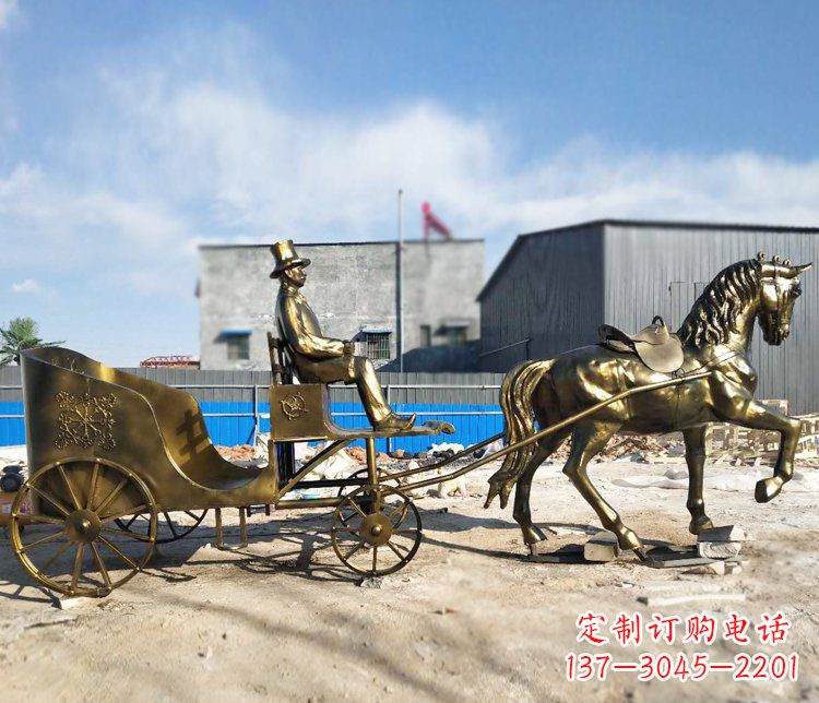 大同公园景观坐着马车的人物铜雕