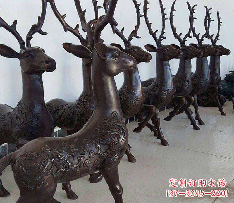 大同公园龙凤浮雕梅花鹿动物铜雕