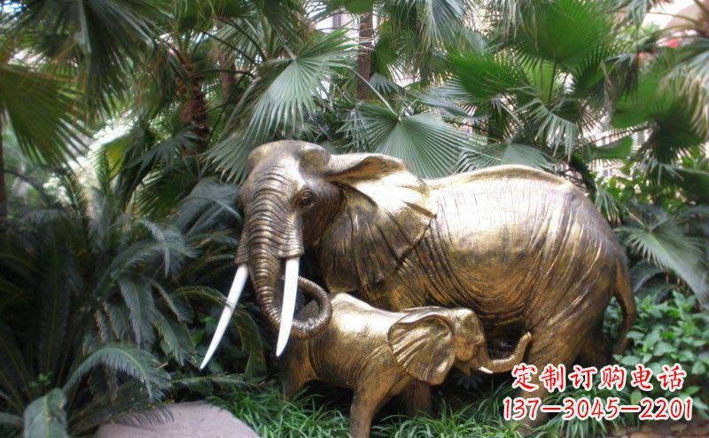 大同公园母子大象动物铜雕