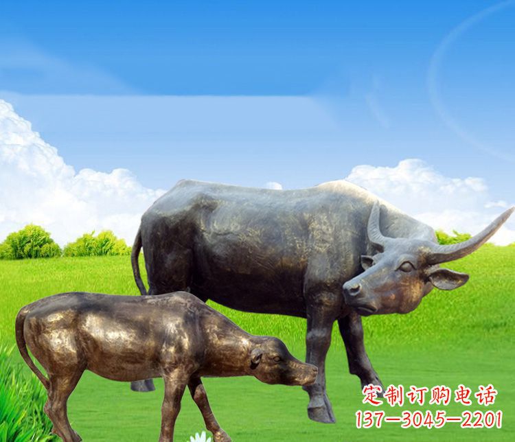 大同 传统文化风格母子黄牛铜雕塑