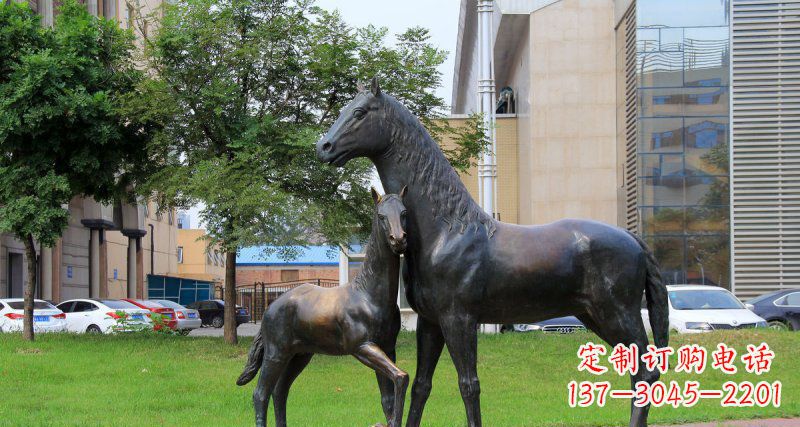 大同优质实木母子马铜雕