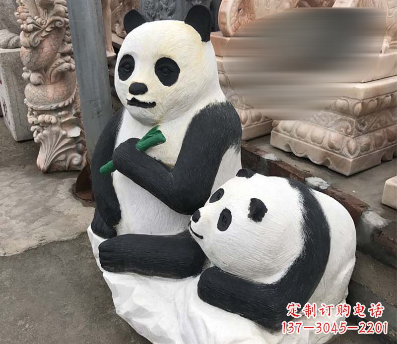 大同领雕塑——公园母子熊猫石雕
