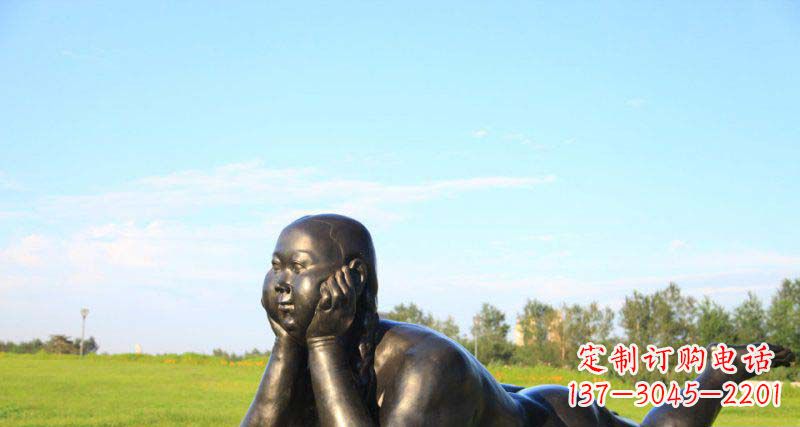 大同美好时光,萌萌哒胖女孩青铜雕塑