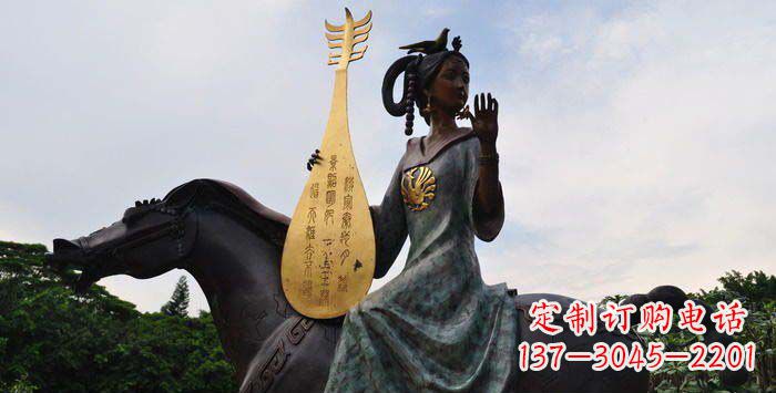 大同传统风情,精美古典的琵琶女铜雕
