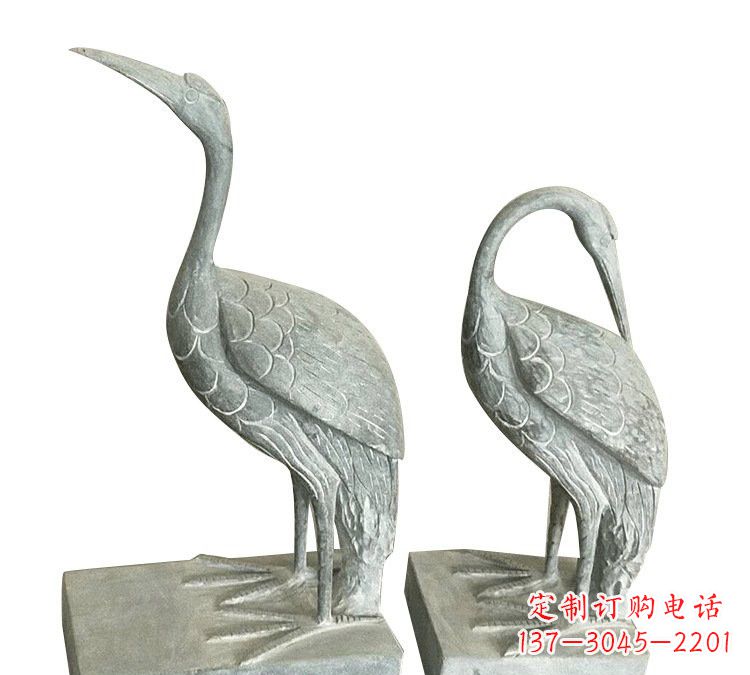 大同完美纯手工雕刻青石仿古丹顶鹤石雕