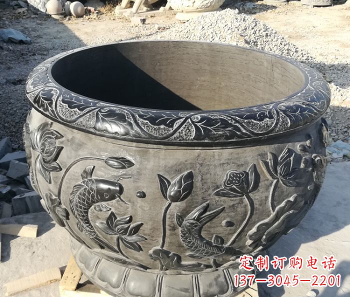 大同青石仿古雕塑荷花水缸