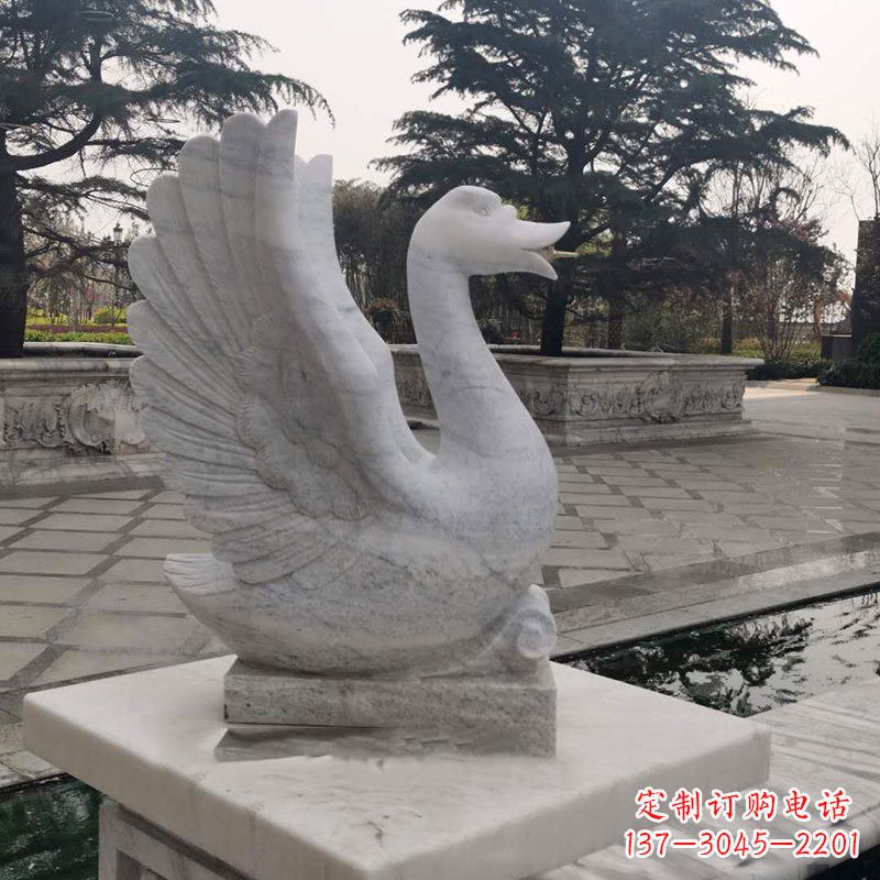 大同公园水渠水池喷水天鹅石雕装饰动物雕塑