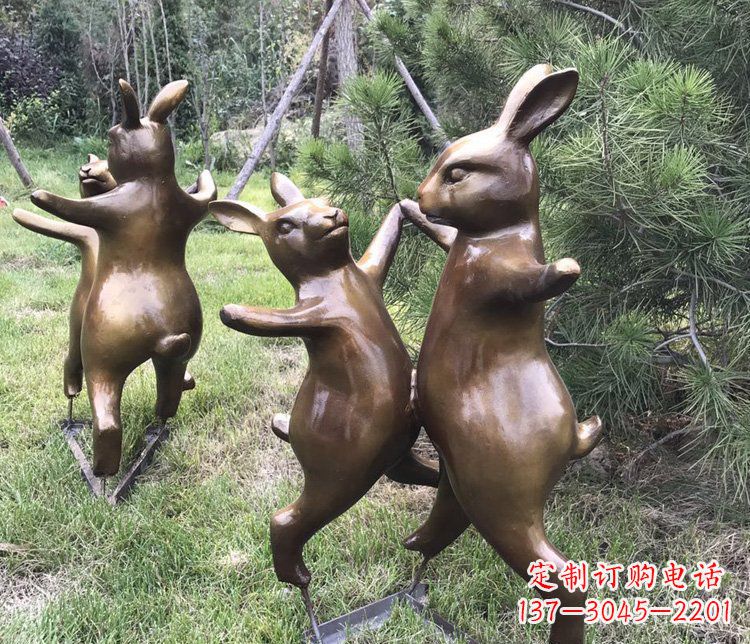 大同铜雕奔跑兔子动物雕塑