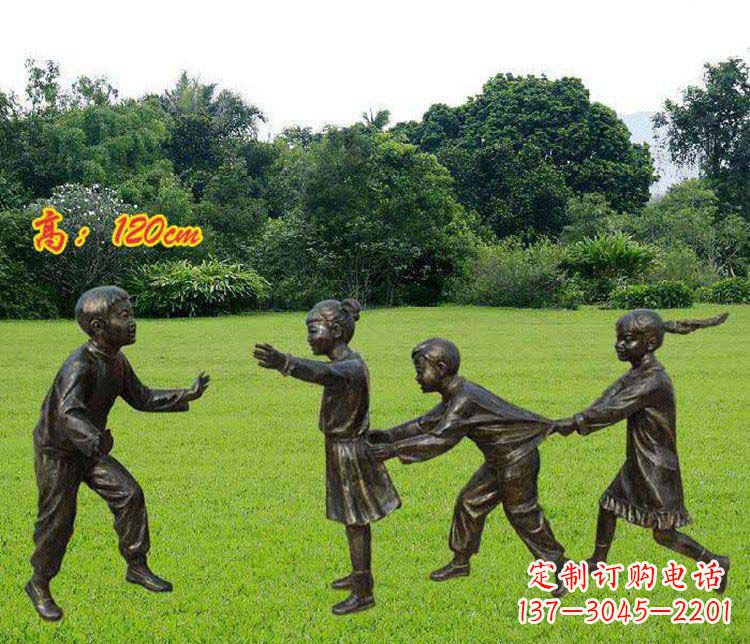 大同公园玩老鹰捉小鸡的儿童小品铜雕 (2)