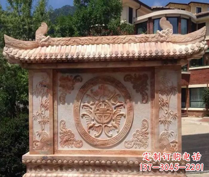 大同中领雕塑-公园晚霞红蝙蝠竹子石影壁雕塑