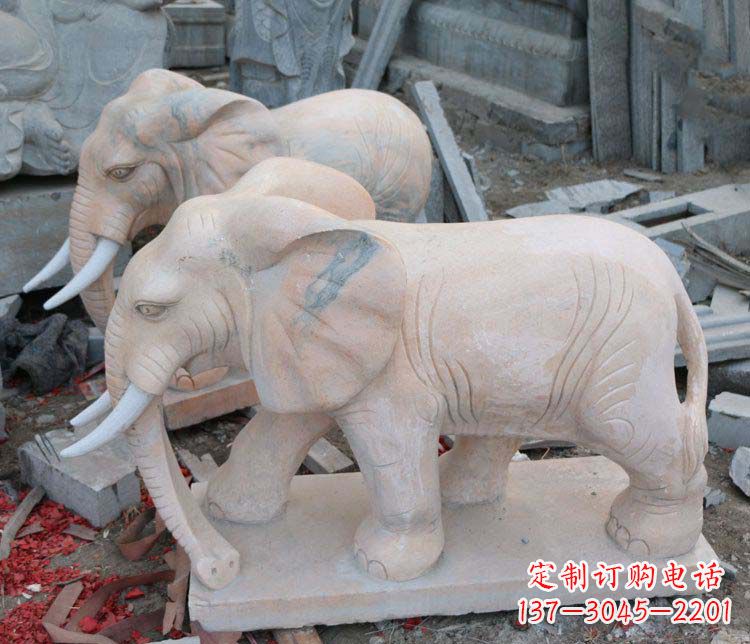 大同雕刻出令人感动的那头大象定制公园晚霞红大象动物石雕
