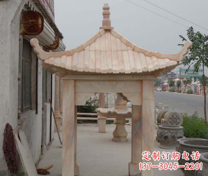 大同精美红六角石凉亭雕塑