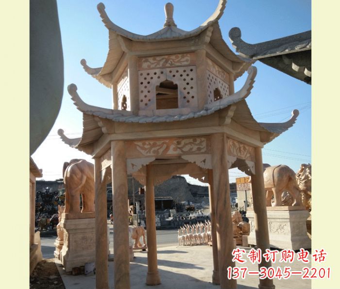 大同中式双层石雕凉亭