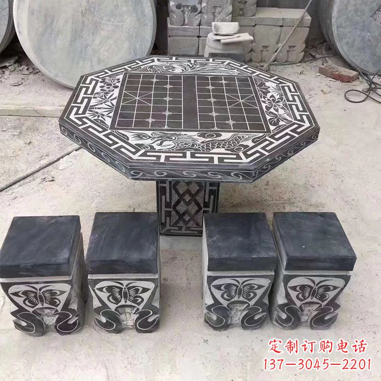 大同中领雕塑精美的石桌凳雕塑