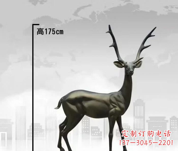 大同精致优雅的铜制公园小鹿雕塑