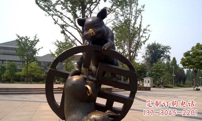 大同公园小猪动物铜雕 (2)