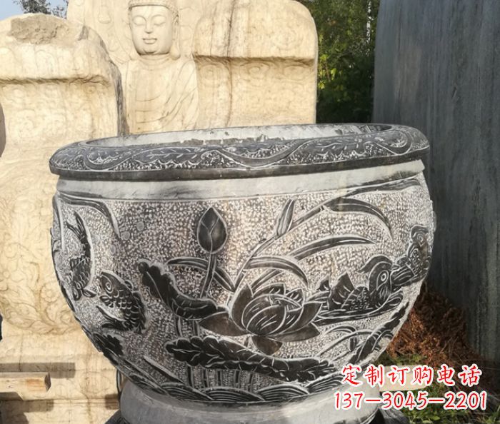 大同室内装饰用鸳鸯荷花浮雕水缸
