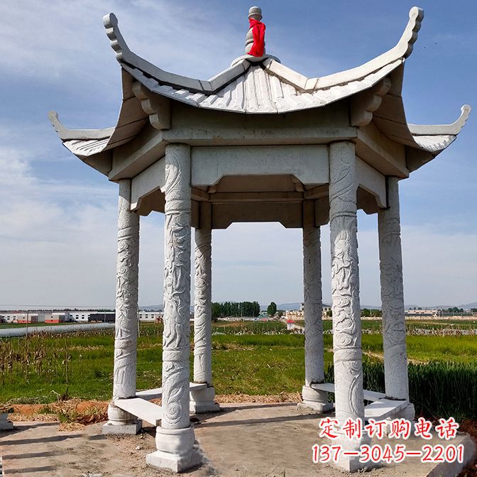 大同中领雕塑定制公园园林汉白玉六角凉亭雕塑