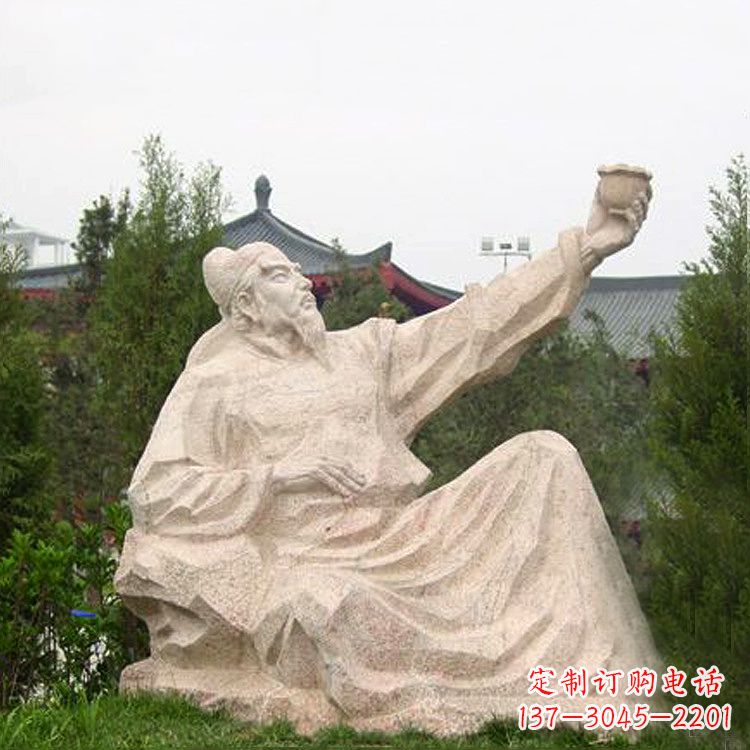 大同公园园林著名诗人李白石雕塑像