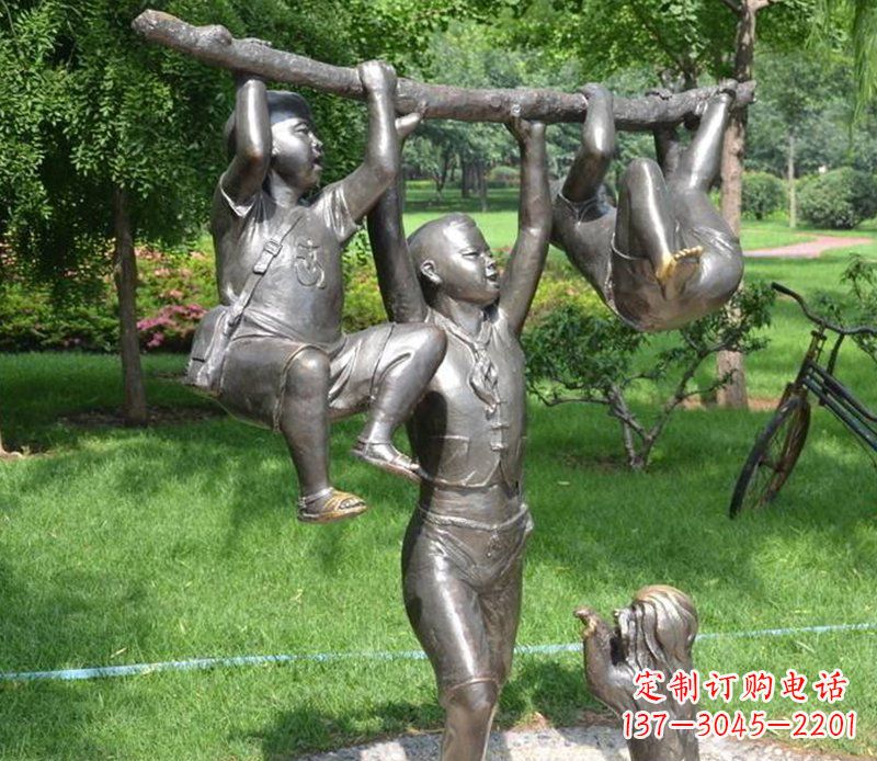 大同捉着树枝玩耍的小孩铜雕