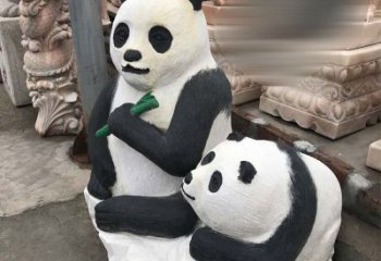 大同领雕塑——公园母子熊猫石雕