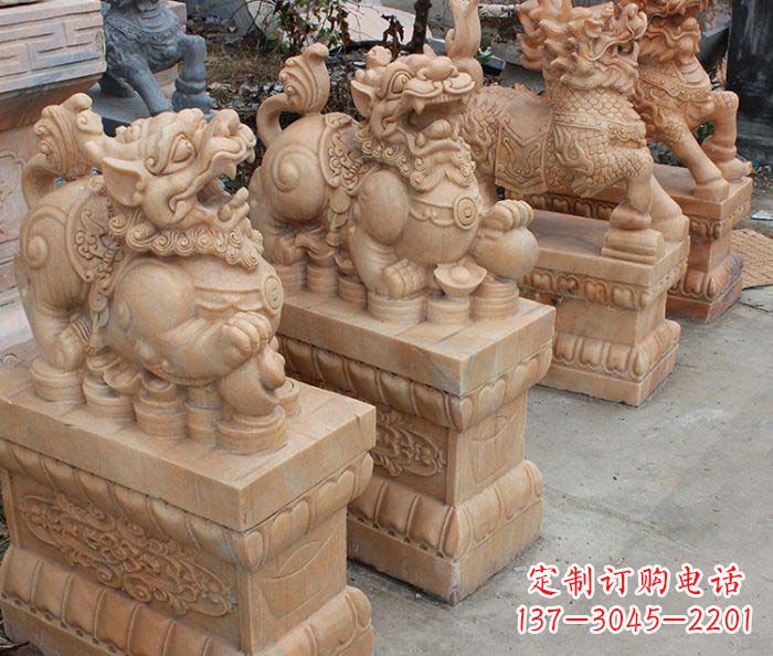 大同中领雕塑-古代神兽晚霞红貔貅石雕
