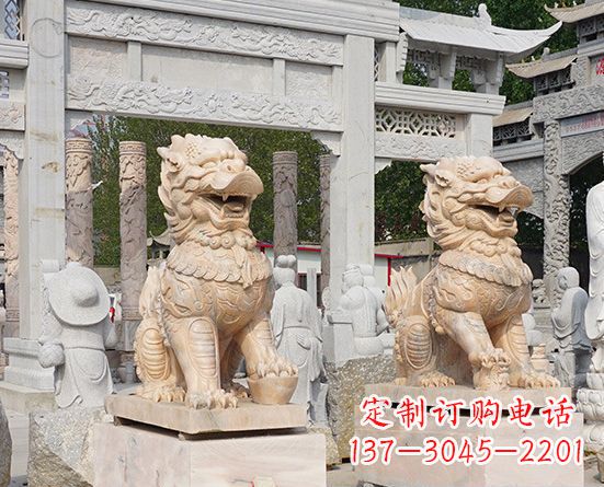 大同古代神兽晚霞红麒麟石雕 (3)