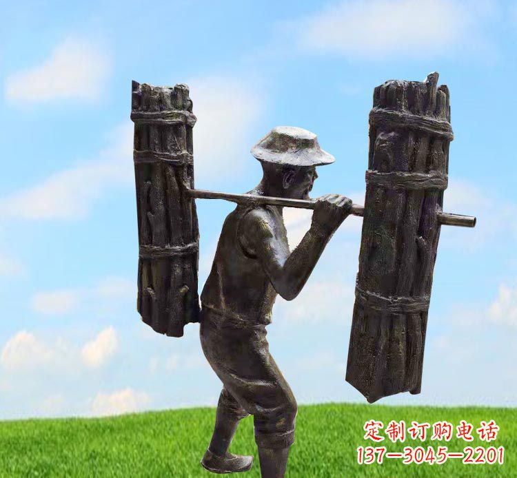 大同精美老人铜雕,传承古代挑柴精神