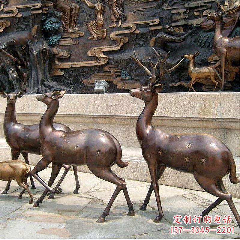 大同古铜色梅花鹿铜雕精美塑型