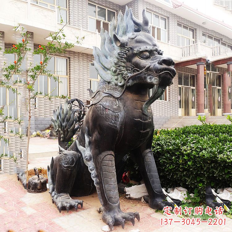 大同古铜色镇宅铜麒麟雕塑,精美绝伦!