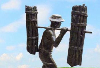 大同精美老人铜雕，传承古代挑柴精神
