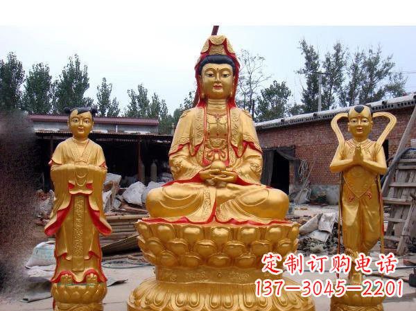 大同财运旺旺,观音童子龙女铜雕